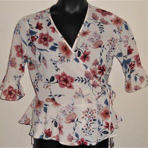 Floral Wrap Top with Flowy Sleeves